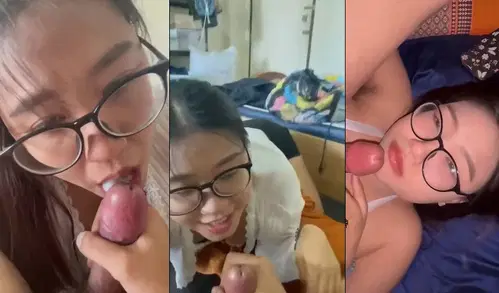 Em sinh viên kính cận bú cu là em không để rớt một giọt tinh nào nuốt ngon lành